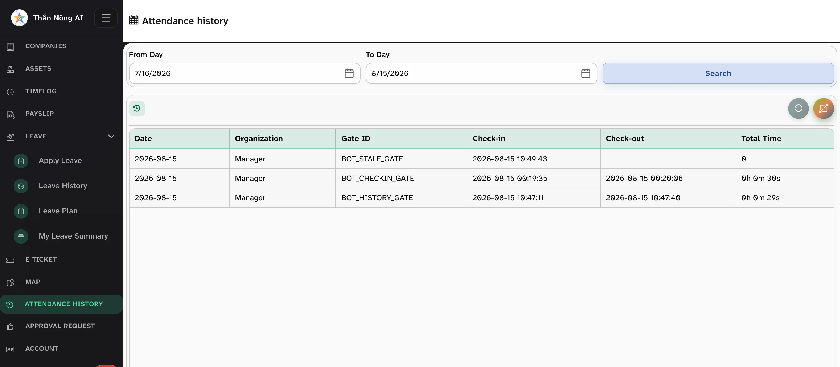 🕘 How employees check their own attendance — User portal › Attendance history