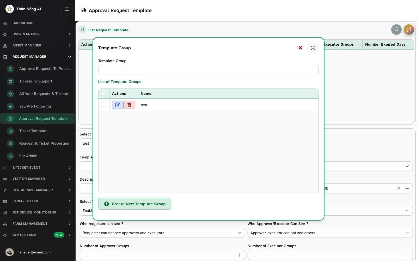 🗂️ Create a template group — Request Manager › Approval Request Template