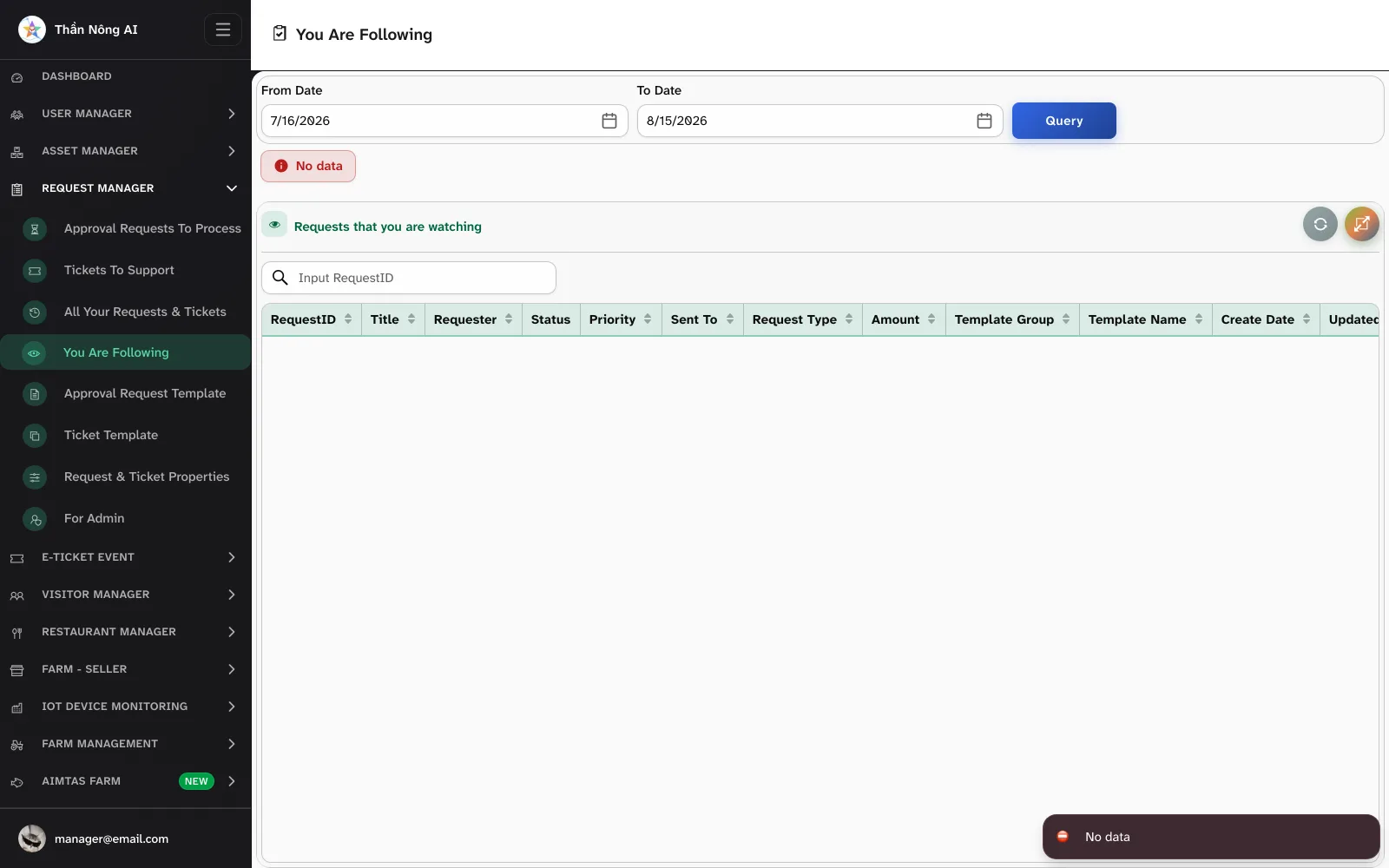 👁️ Track and follow — Request Manager › All Your Requests & Tickets · You Are Following