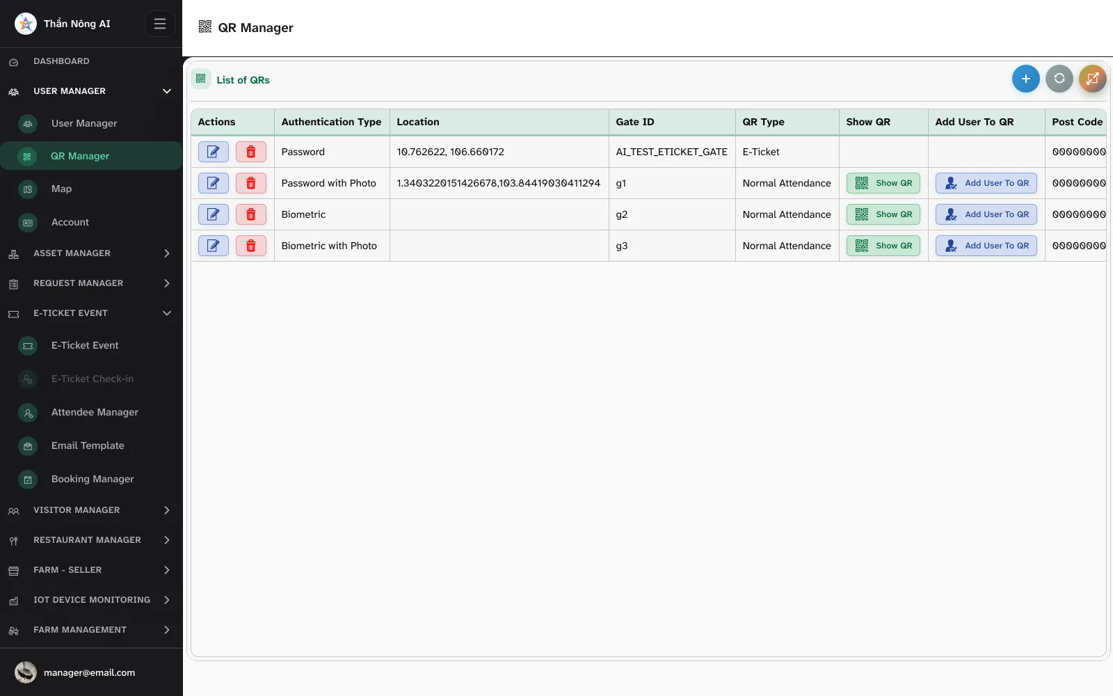 🚪 Create a QR gate for reception — User Manager › QR Manager