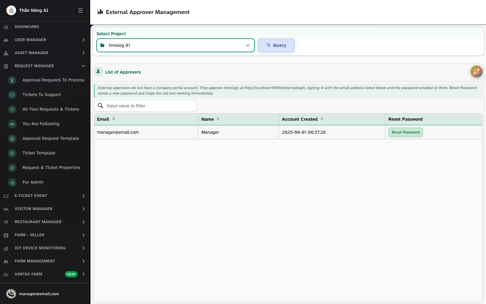 🔑 Send the external approver their password — TimeLog › External Approver Management