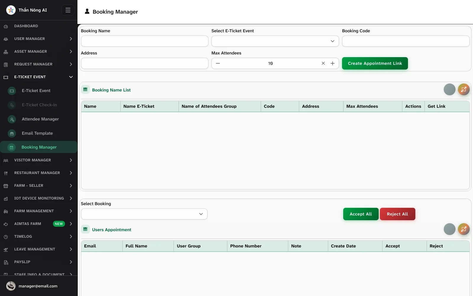 🪑 Manage bookings — E-Ticket Event › Booking Manager