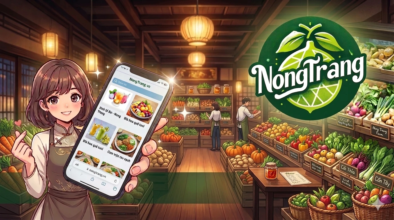 Giao diện quảng bá Nông Trang và hệ sinh thái bán nông sản trực tuyến